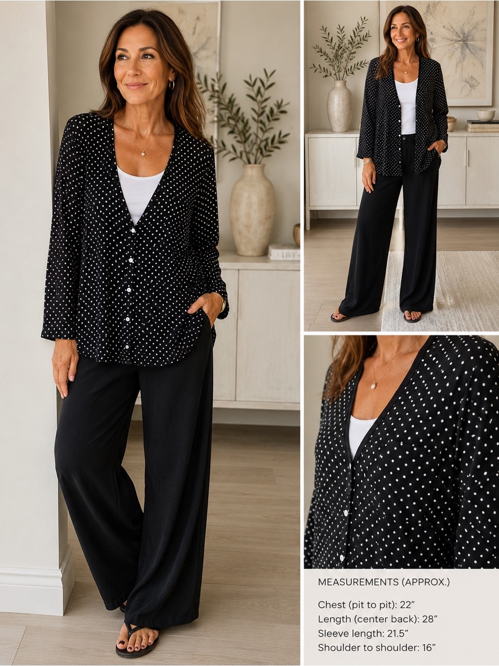 Karen Kane Black Polka Dot Button-Front Blouse